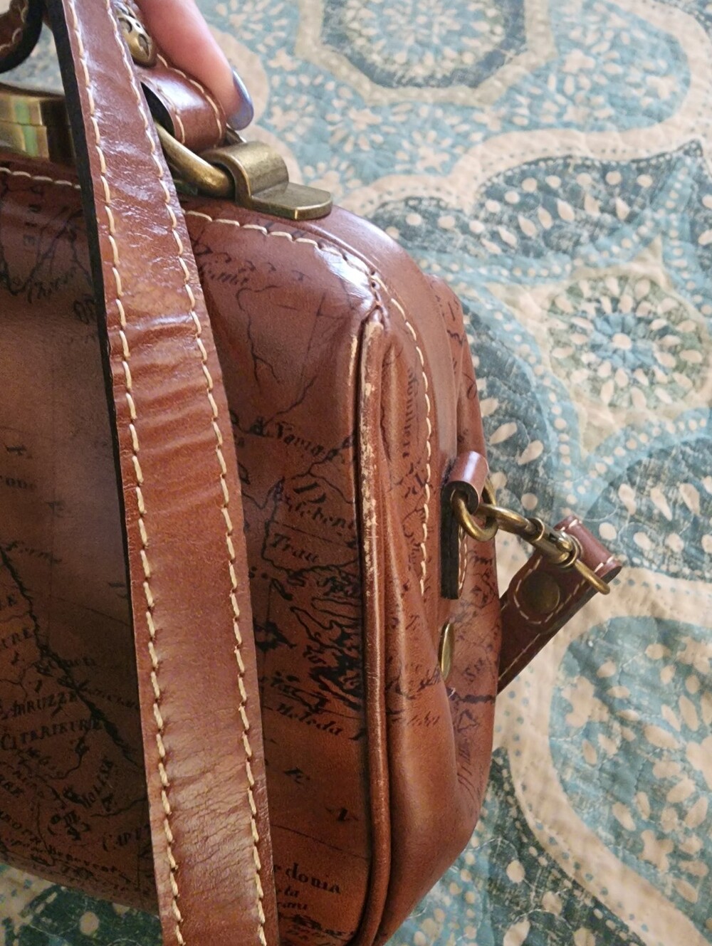 Patricia Nash Vaneto Kiss Lock Brown Map-Print Leather Crossbody Bag - Picture 12 of 14